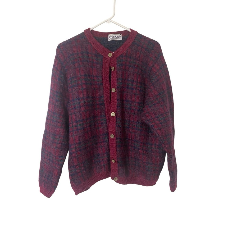 Vintage Edinburgh Mohair Blend Knit Cardigan Lg Old Money Gold Buttons British‎